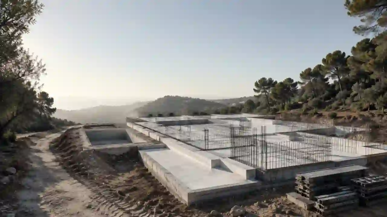 Cimientos y estructura de hormigón de la villa