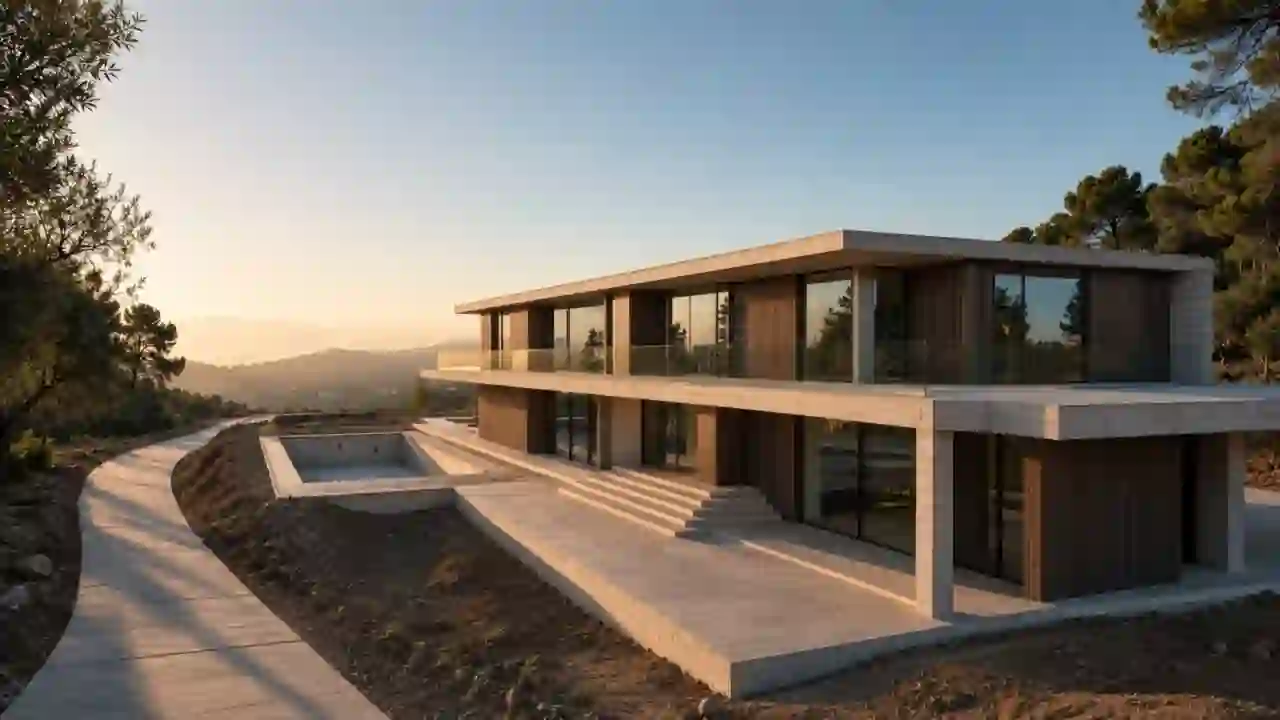 Villa terminada frente al mar al atardecer