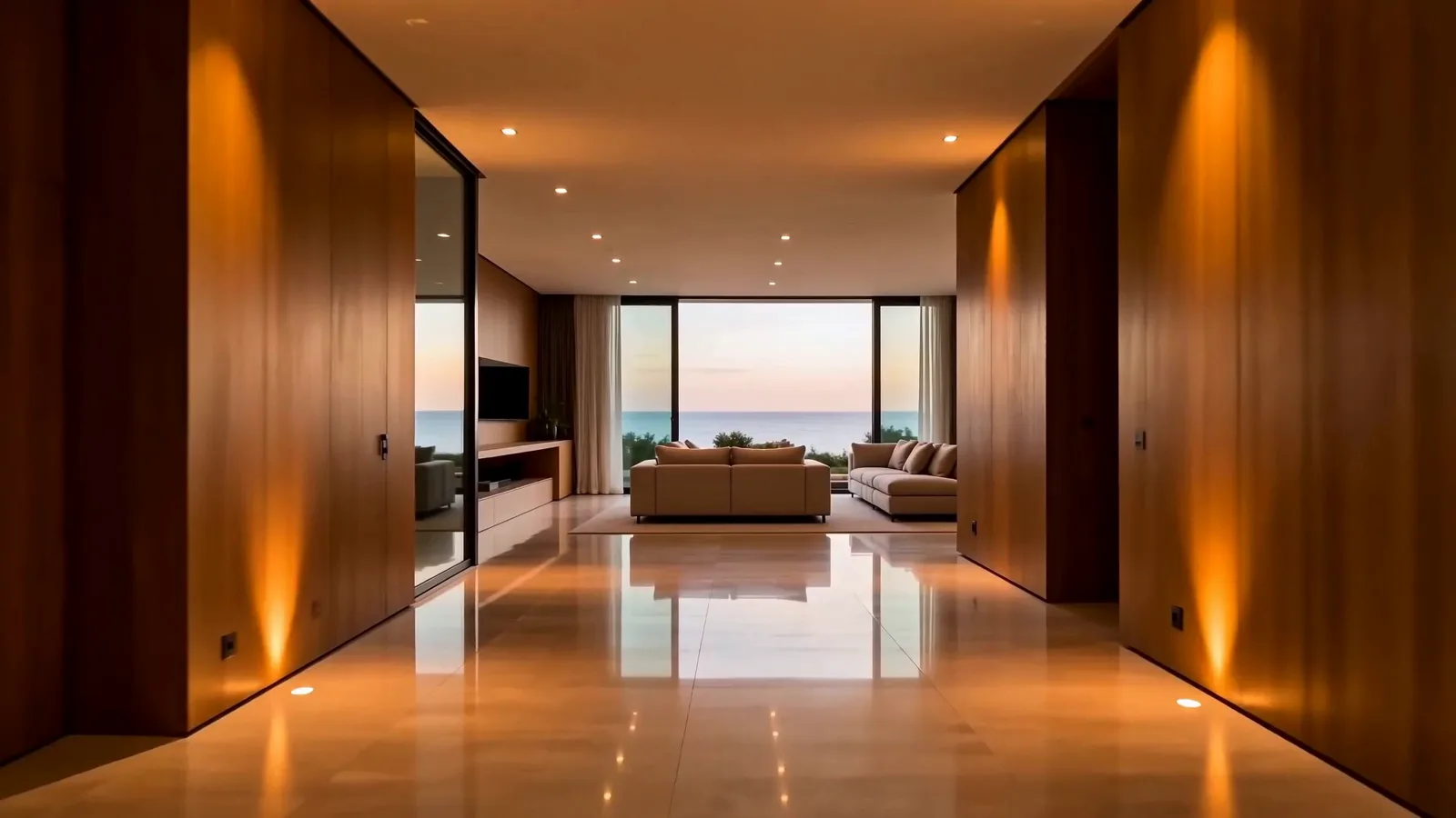 Interior de lujo con luz cálida